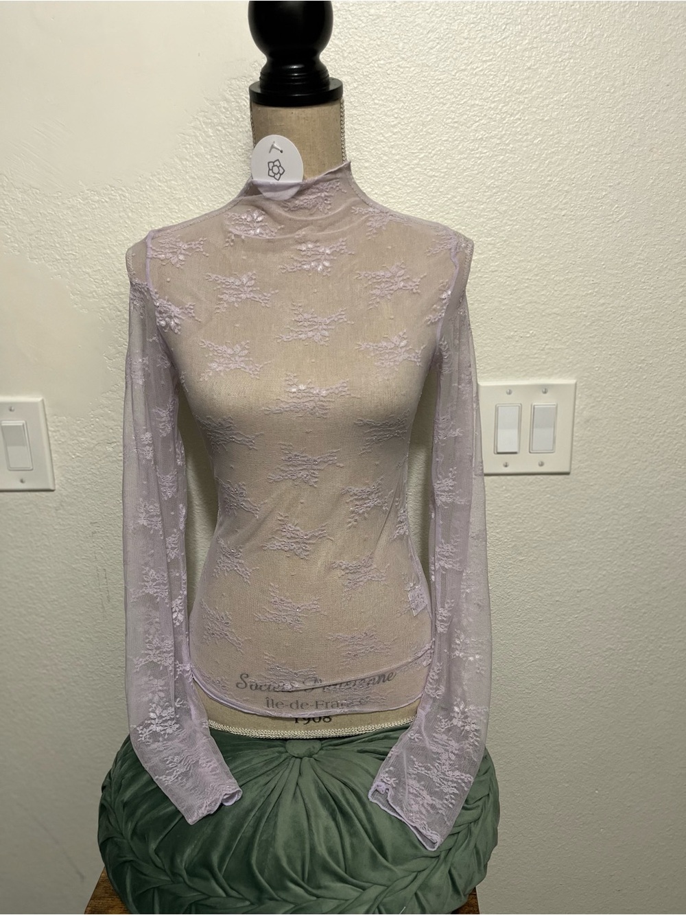 Sheer Long-Sleeve Mock Neck Top in Lavender